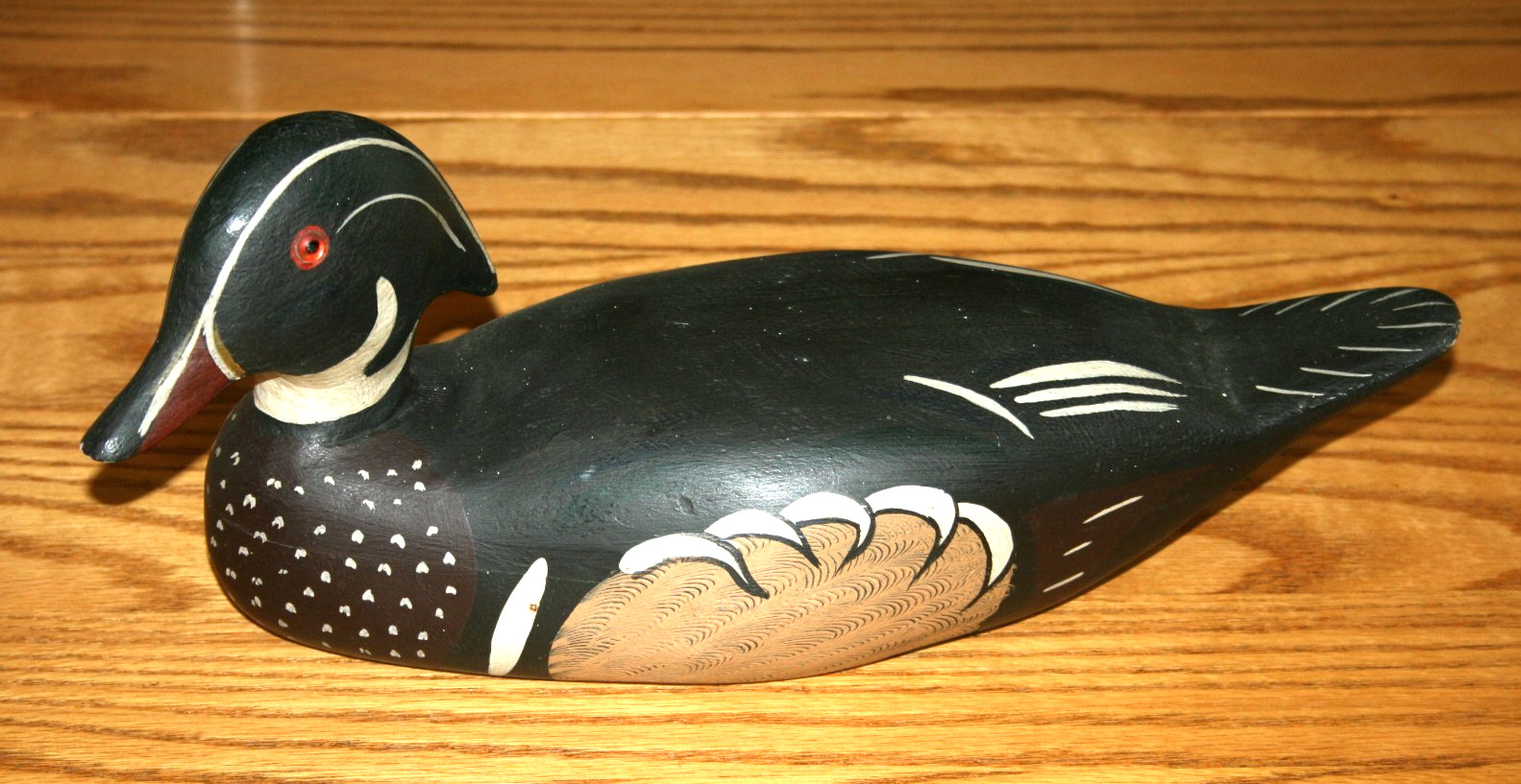 Vtg old antique Hand Carved Wooden Wood Duck Decoy Glass Eyes by C Moore 73