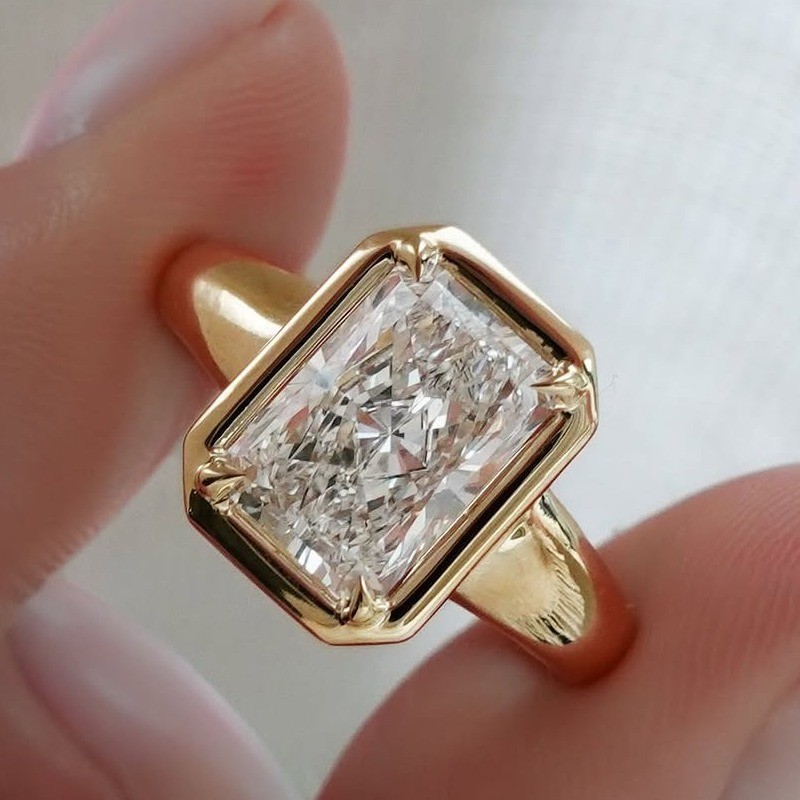 3.0CT Radiant Moissanite Bezel Solitaire Engagement Ring 14k Yellow Gold Plated 3.0CT Radiant Moissanite Bezel Solitaire Engagement Ring 14k Yellow Gold Plated