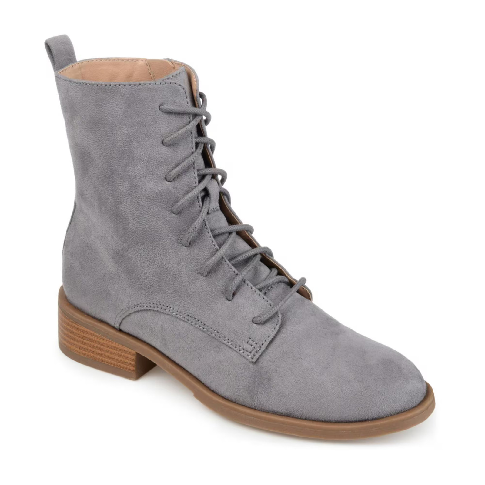 Women\'s Journee Collection Vienna Lace Up Stacked Heel Booties Gray