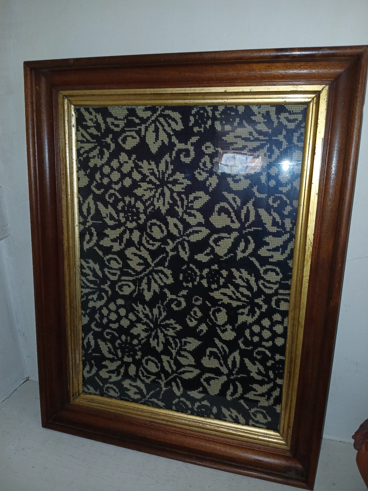 Vintage Grandmother\'s Needlepoint in Antique walnut shadowbox 18\ Vintage Grandmother\'s Needlepoint in Antique walnut shadowbox 18\