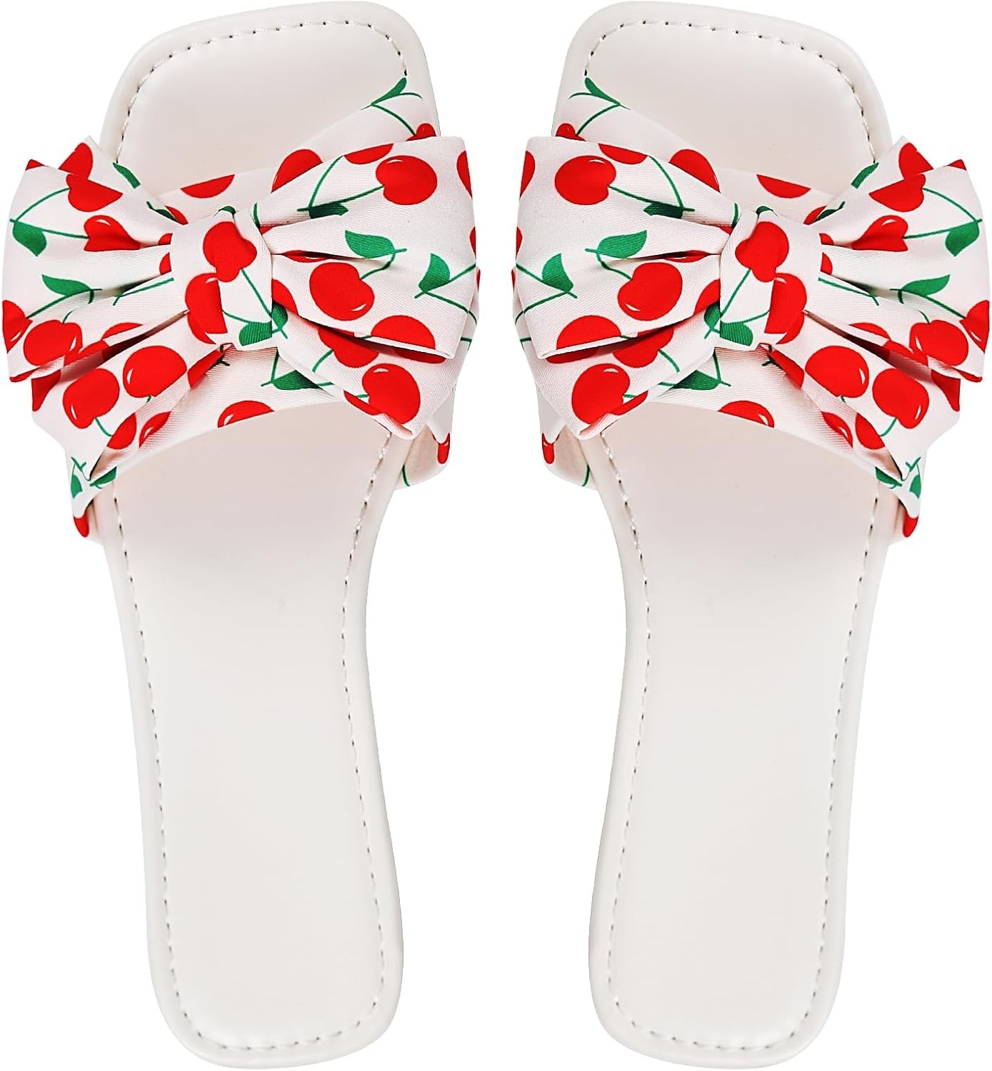 Women\'s Bow Slippers Cute Cherry Print Flat Slides Soft Breathable Lightweigh... Women\'s Bow Slippers Cute Cherry Print Flat Slides Soft Breathable Lightweigh...