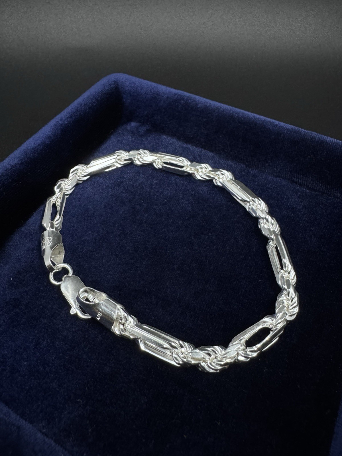 Milano FigaRope Chain Real Solid 925 Sterling Silver Necklace Bracelet 5.5mm 8\ Milano FigaRope Chain Real Solid 925 Sterling Silver Necklace Bracelet 5.5mm 8\