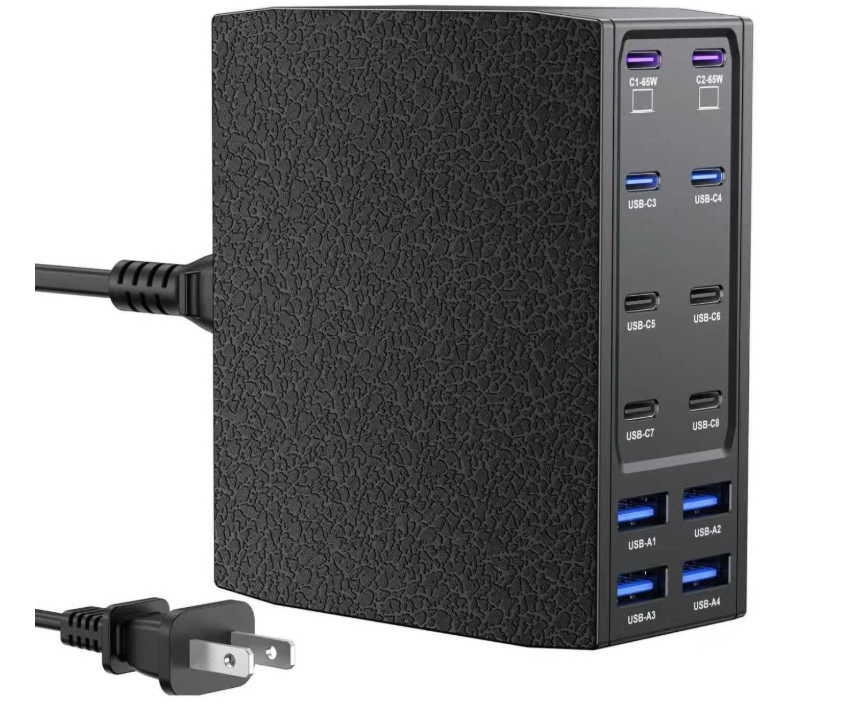 Estación de Carga USB-C 500W con 12 Puertos y Doble PD 65W Negra