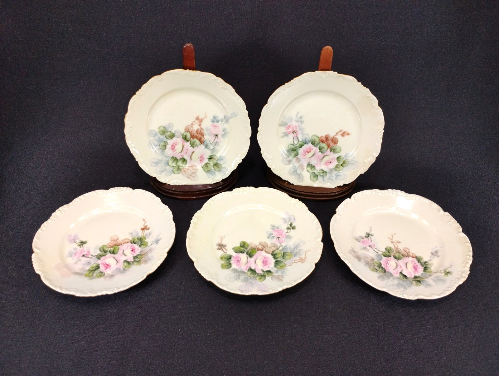 5 Vintage Limoges France Plates JPL T&V Hand Painted Floral Gold Trim 6.5\