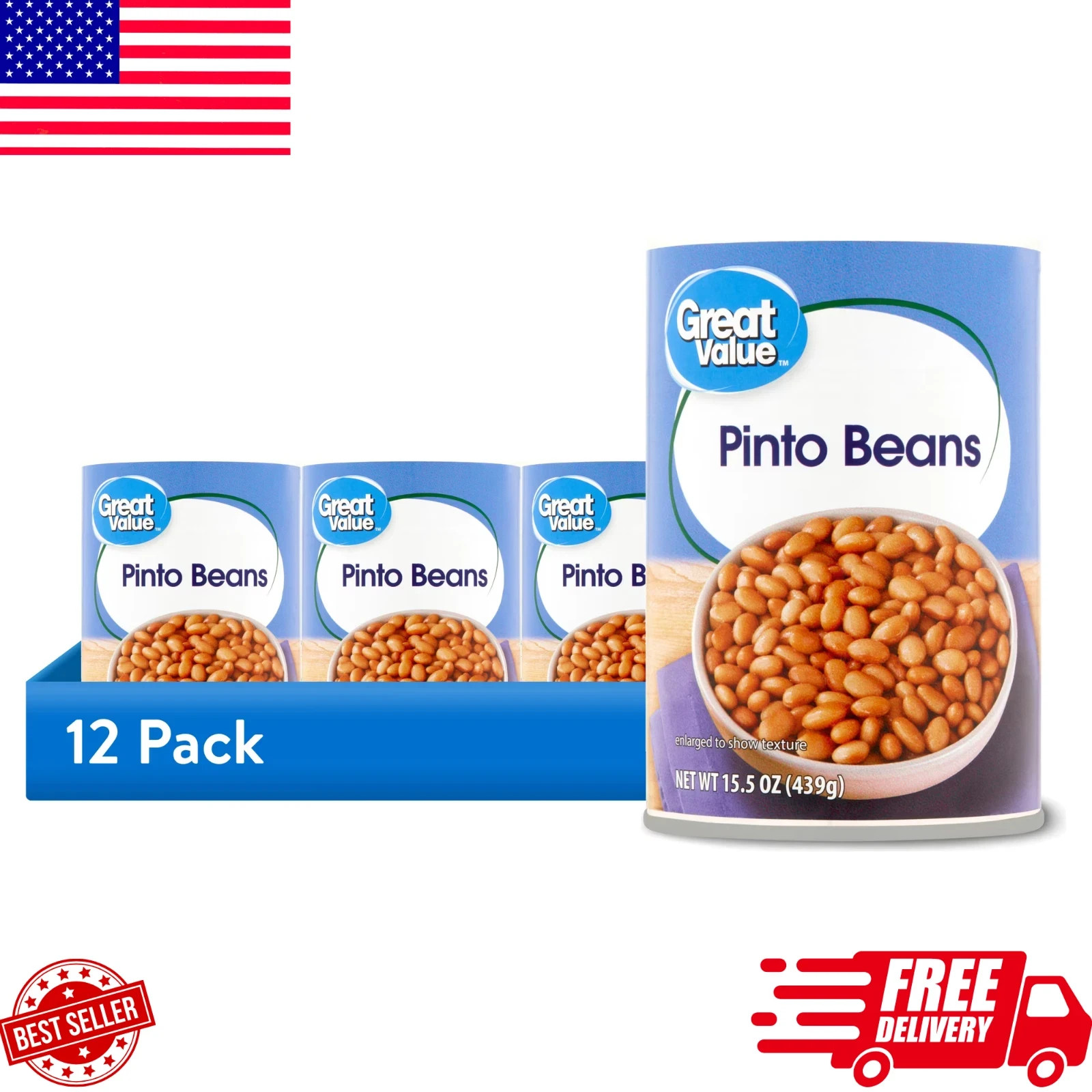 (12 pack) Great Value Pinto Beans, 15.5 oz (12 pack) Great Value Pinto Beans, 15.5 oz