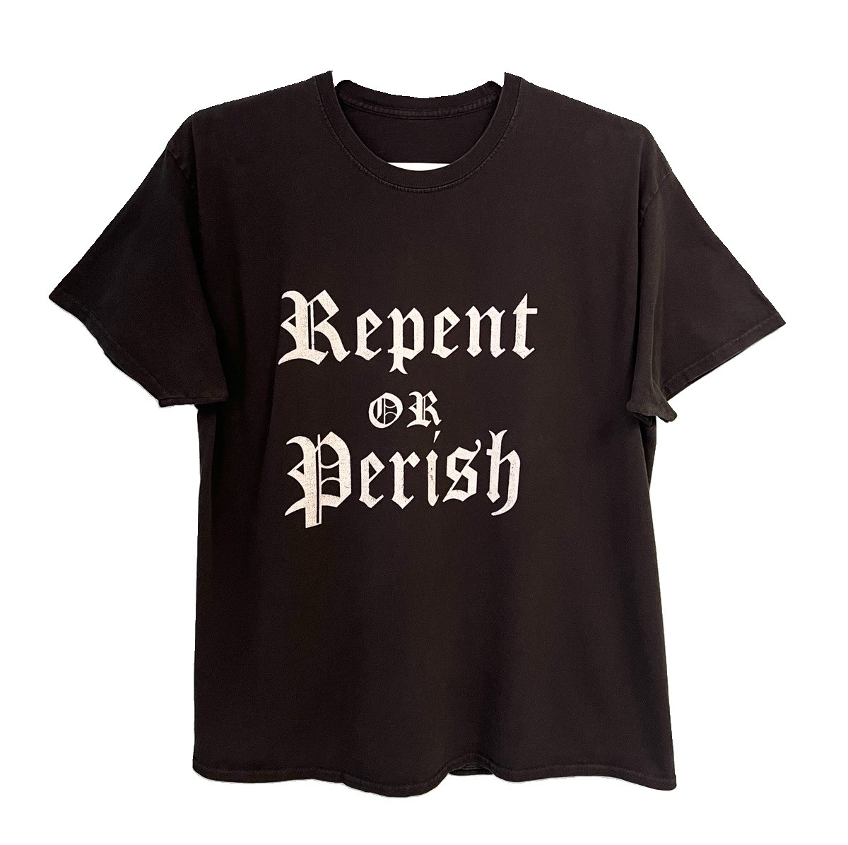 Vintage Repent Or Perish Christ Warrior Christian Gothic T Shirt Large Black