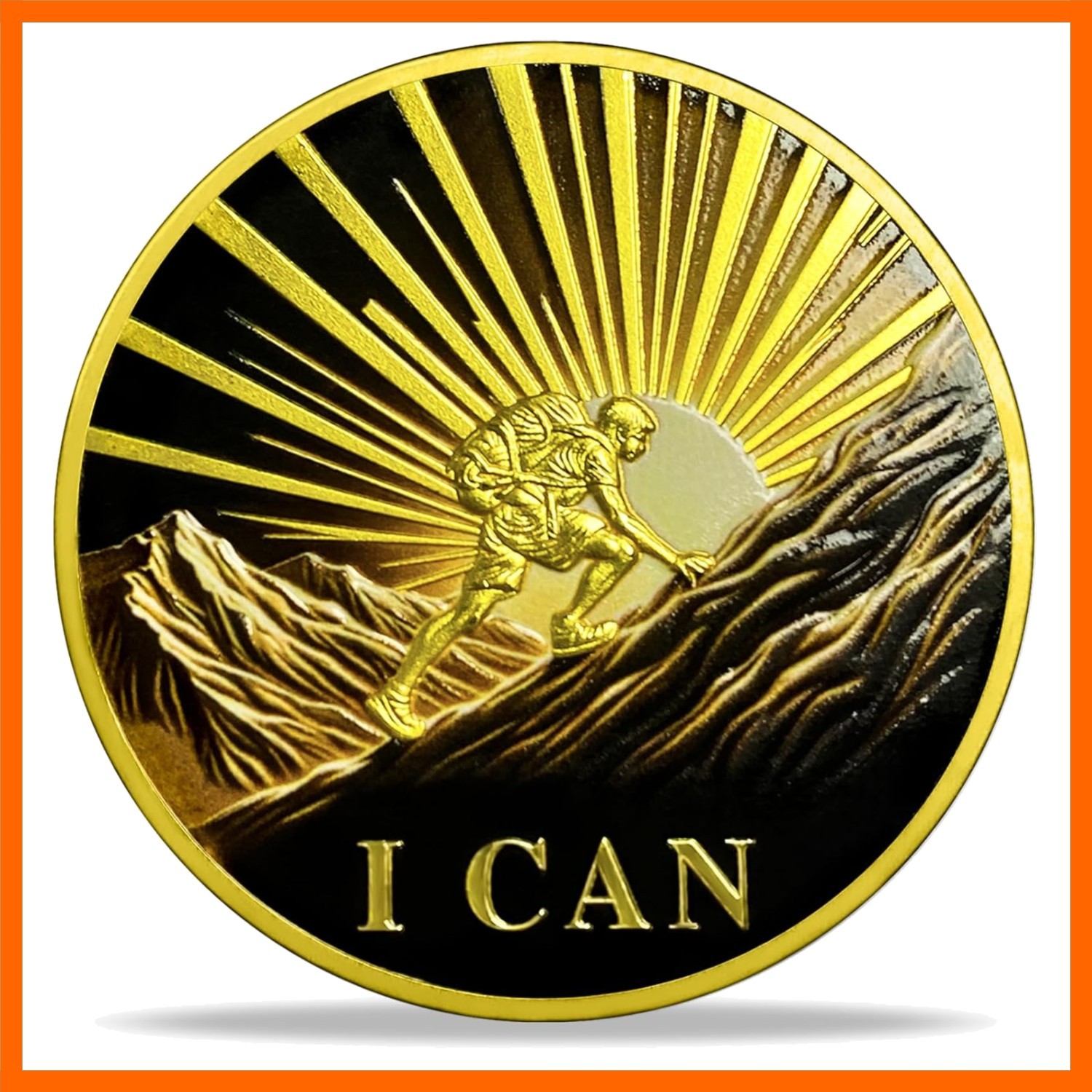 Motivational Challenge Coin - I Can Sunrise Mountain Climber Design & Never G... Motivational Challenge Coin - I Can Sunrise Mountain Climber Design & Never G...