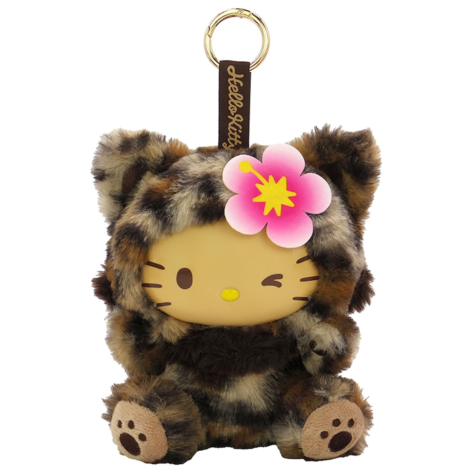 Sanrio Hello Kitty Fine Face Cat Mascot Holder Brown Plush Keychain Doll