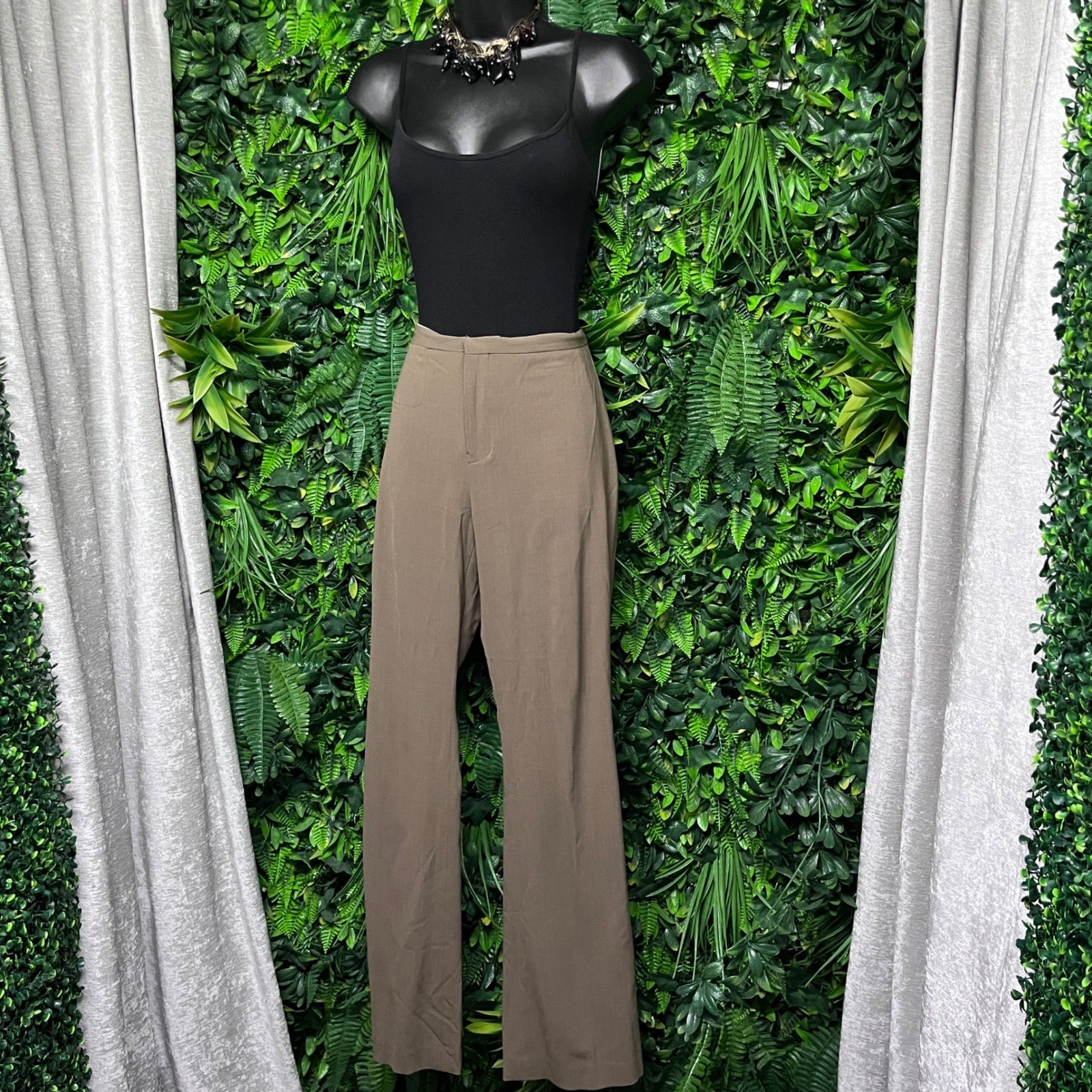 Club Monaco Dress Pants Size 4 Taupe Brown Wool Blend Straight Leg Tailored 3715
