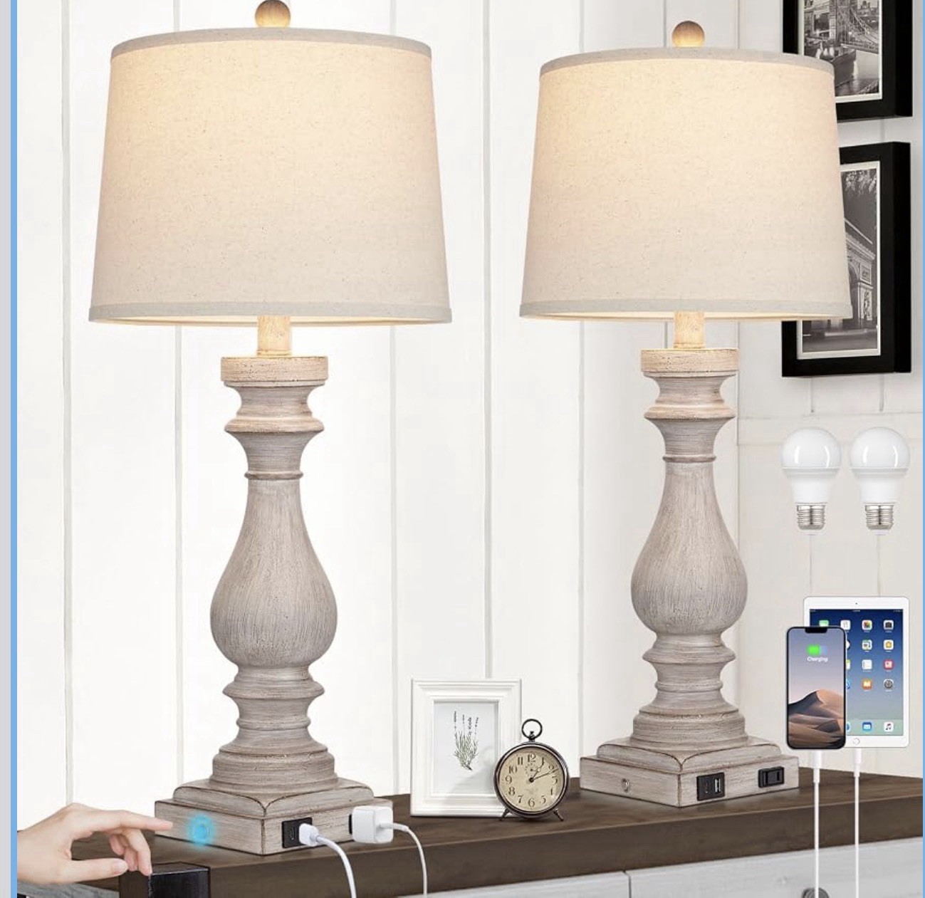 29” Tall Table Lamp Nightstand Bedside Lamp, for Living Room Set of 2 Farmhouse