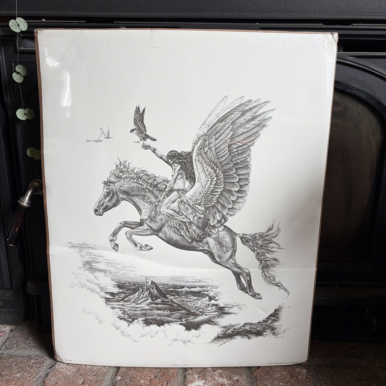 VTG M. Pena 1982 Winged Maiden On Pegasus Hawk Etching Print - Alberti Design VTG M. Pena 1982 Winged Maiden On Pegasus Hawk Etching Print - Alberti Design