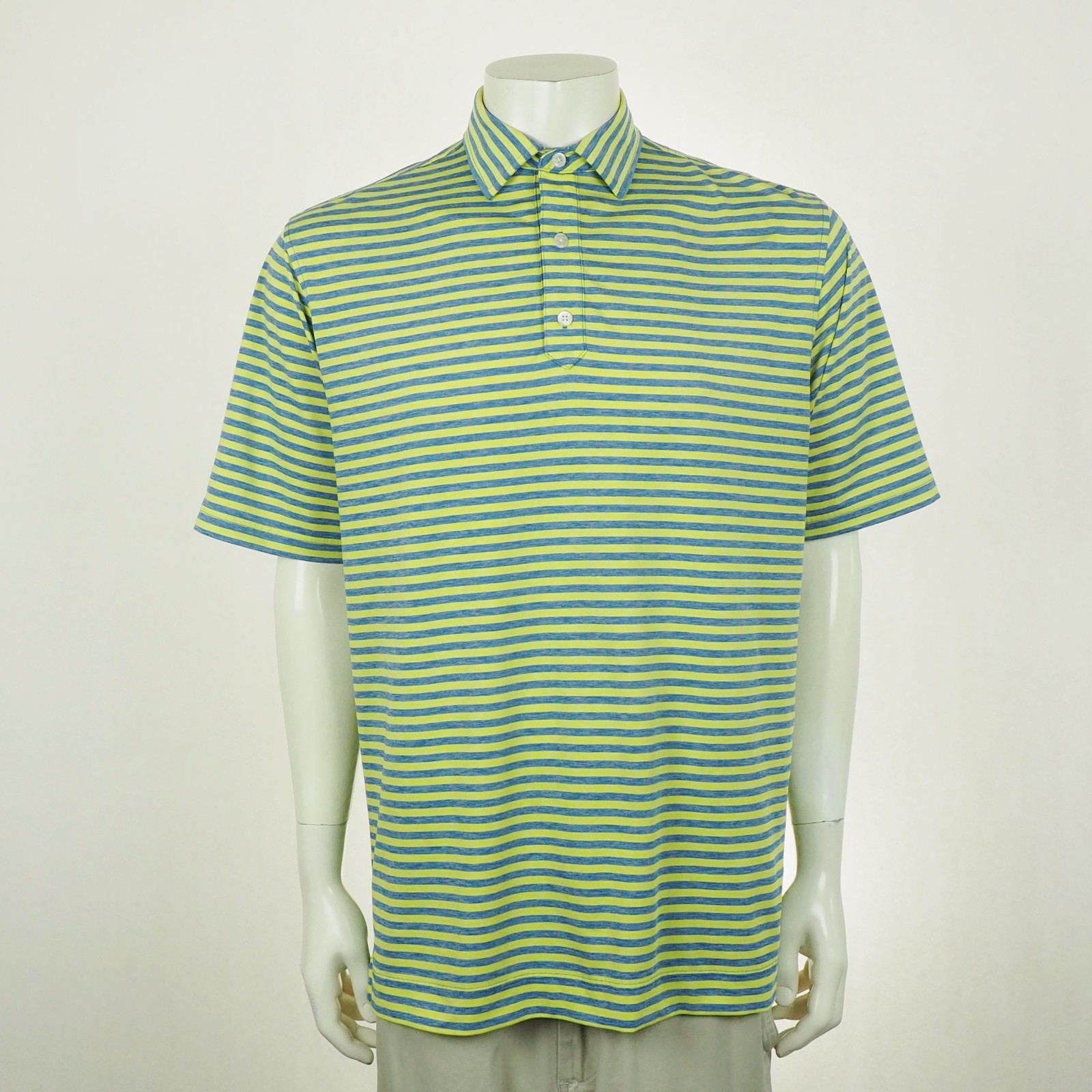 FootJoy FJ Golf Polo Shirt Mens Medium Heather Green Blue Striped Lisle Stretch