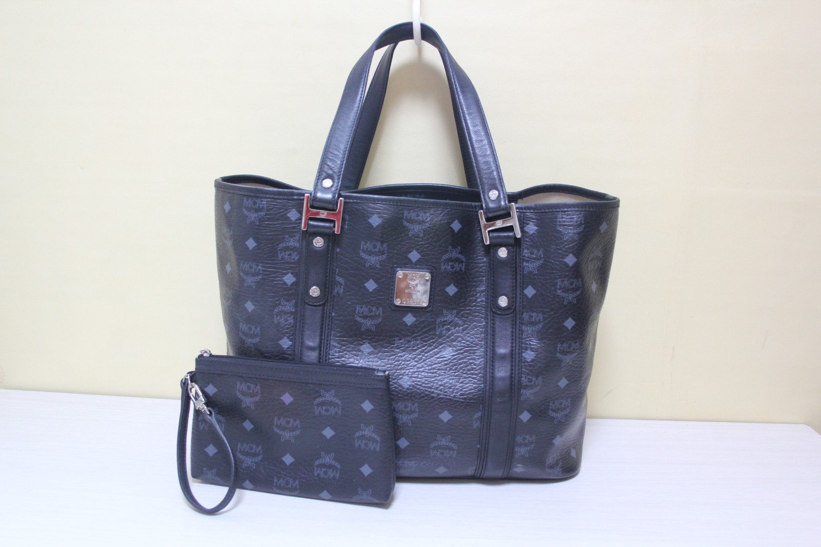 100% Authentic MCM Visetos Black Shopper Bag + Pouch