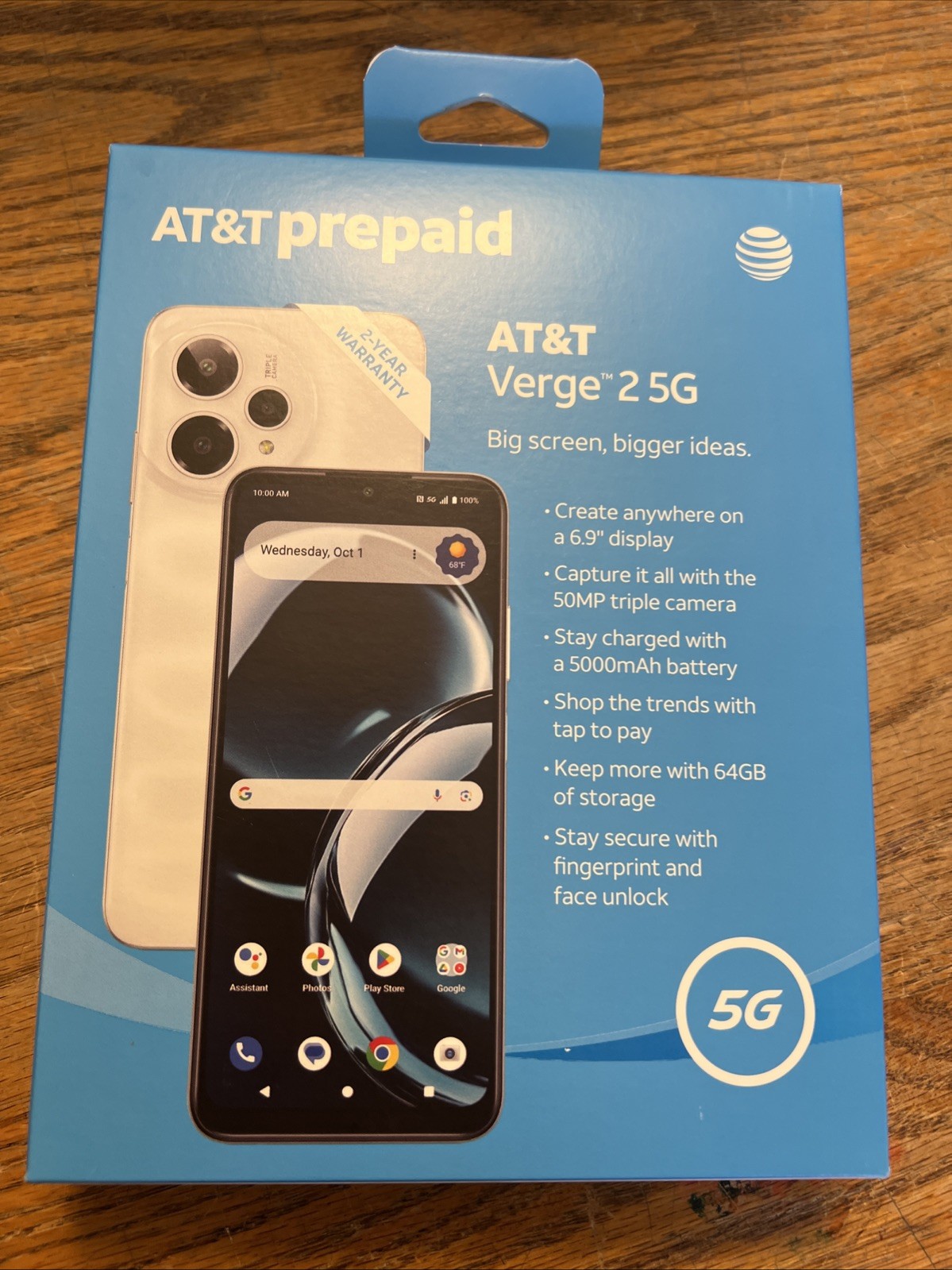 AT&T PREPAID VERGE 2 5G 64GB Ivory White LOCKED BRAND NEW 6.9 DISPLAY