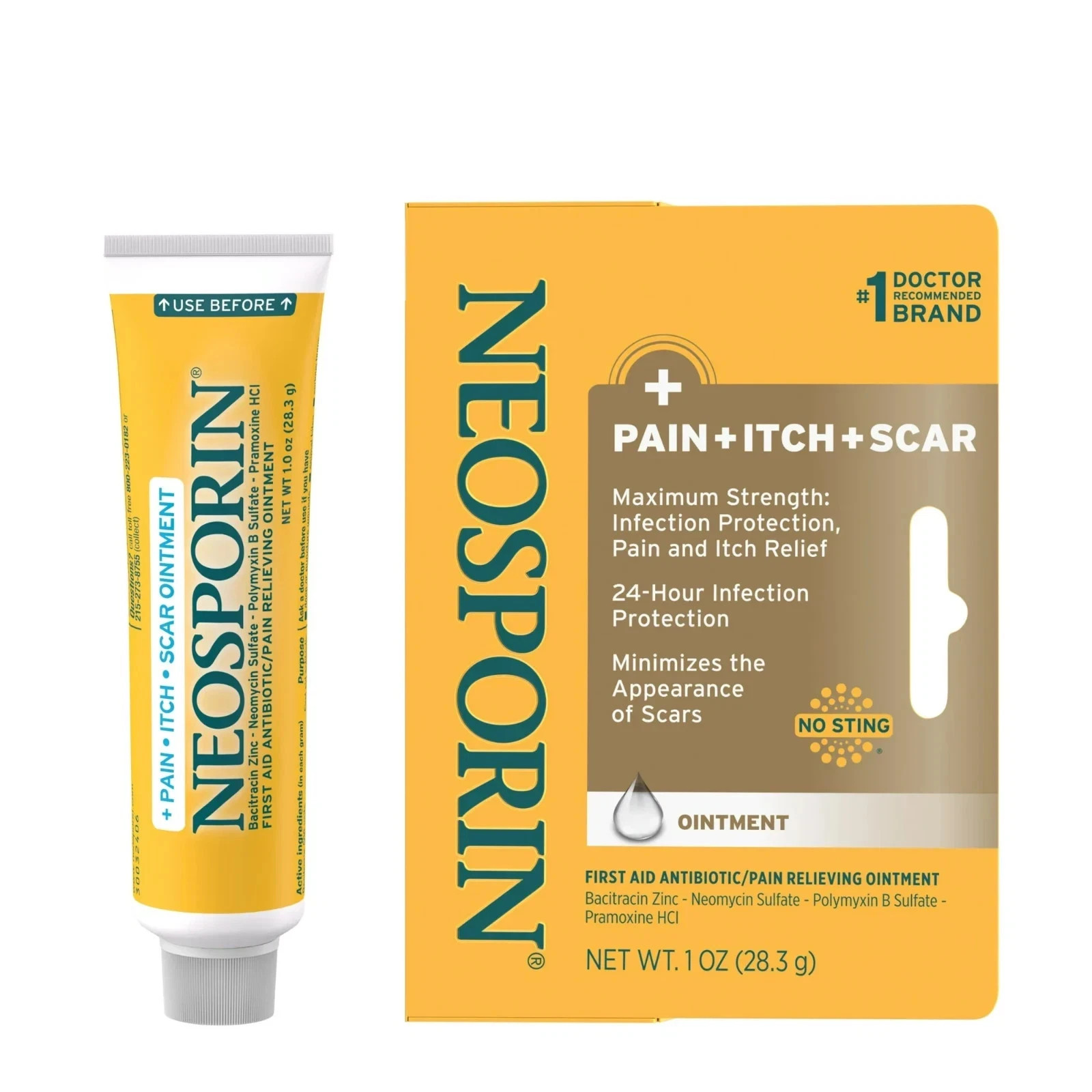 Neosporin Pain Itch + Scar First Aid Antibiotic Ointment 1 oz Tube NEW EXP 2028 Neosporin Pain Itch + Scar First Aid Antibiotic Ointment 1 oz Tube NEW EXP 2028