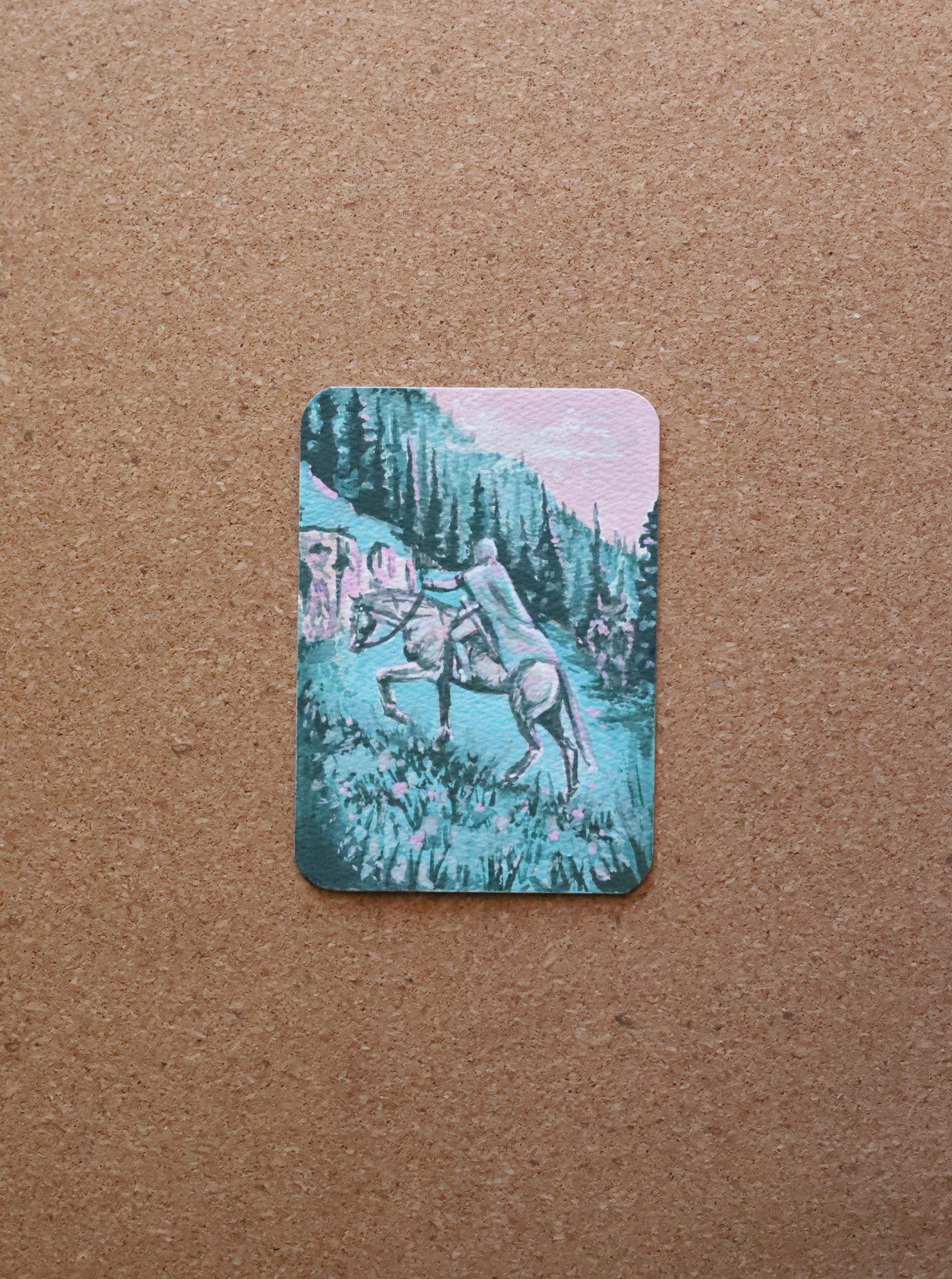 Original ACEO Fantasy Knight Ranger Landscape Whimsy ArtLatte Original ACEO Fantasy Knight Ranger Landscape Whimsy ArtLatte