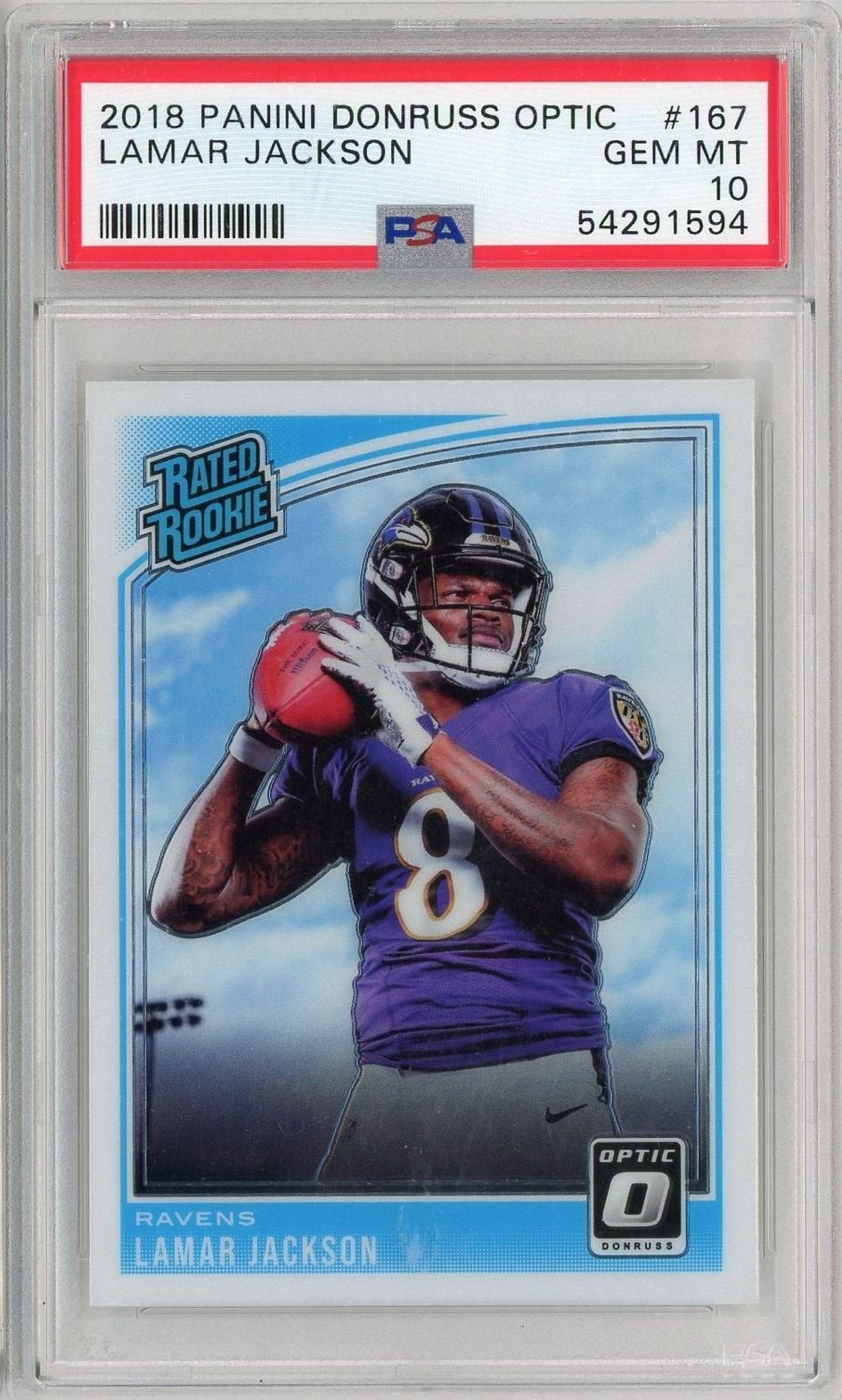 Graded 2018 Optic Lamar Jackson 167 Rookie RC Football Card PSA 10 Gem Mint Graded 2018 Optic Lamar Jackson 167 Rookie RC Football Card PSA 10 Gem Mint