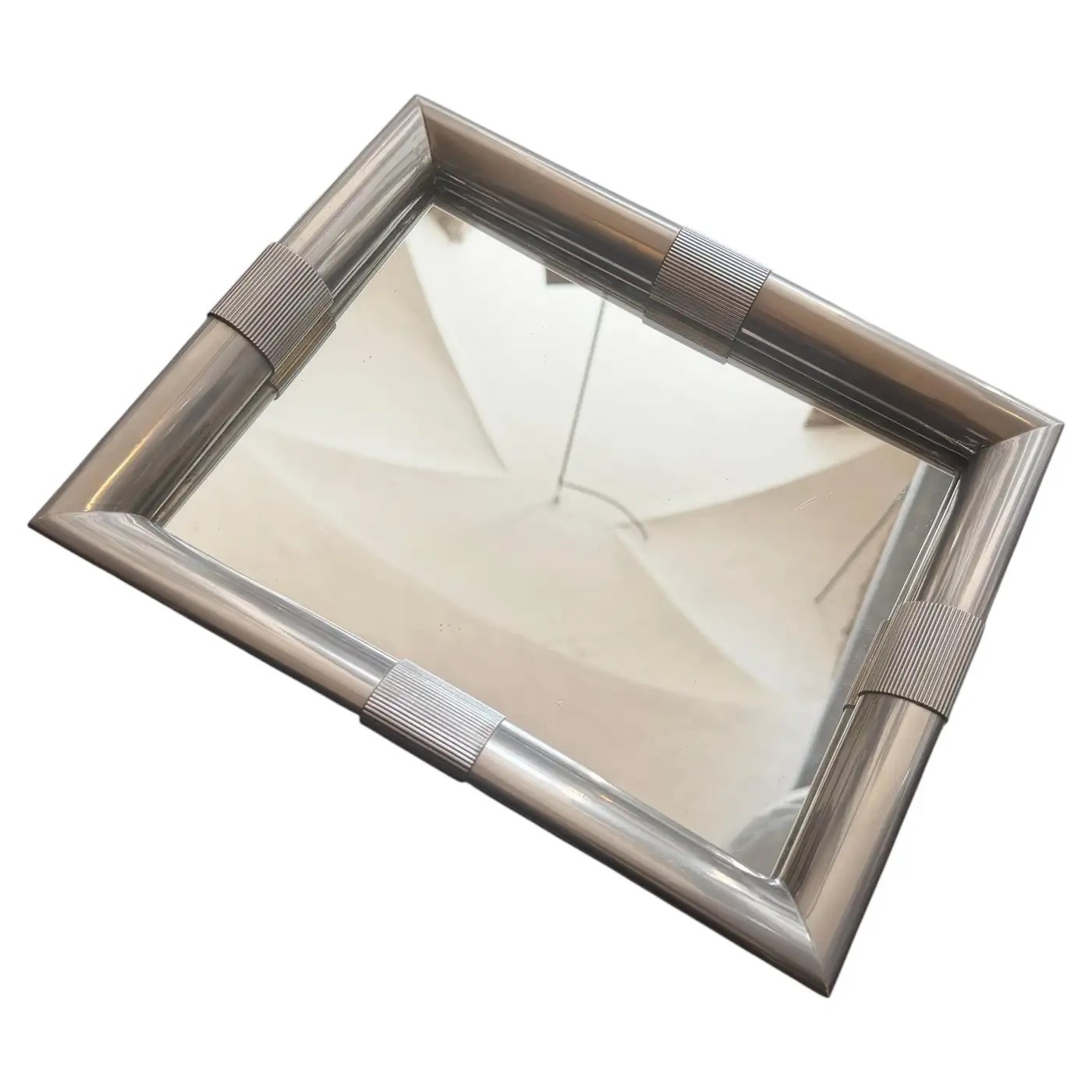 1970s Mid-Century Modern Silver Plated Mirror Glass Tray by Tommaso Barbi 1970s Mid-Century Modern Silver Plated Mirror Glass Tray by Tommaso Barbi