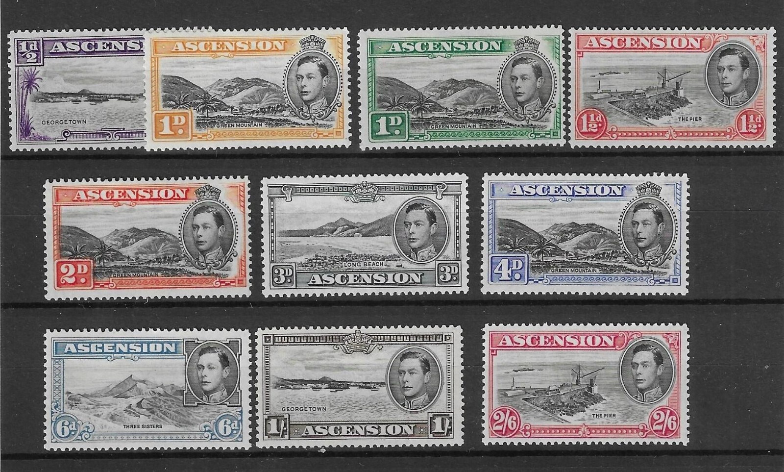 Ascension 1938-53 GVI Definitives Perf 13.5 Mint Cat£200+ (10v)