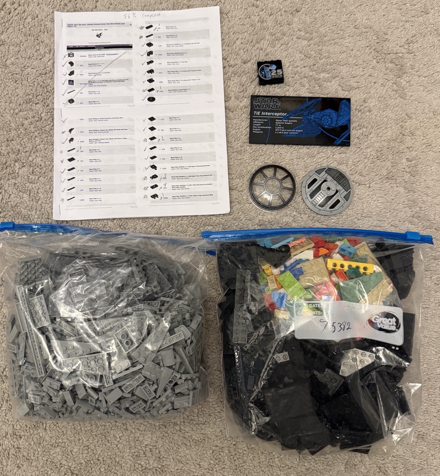 LEGO Star Wars UCS: TIE Interceptor 75382 (2024) - Partial see description LEGO Star Wars UCS: TIE Interceptor 75382 (2024) - Partial see description