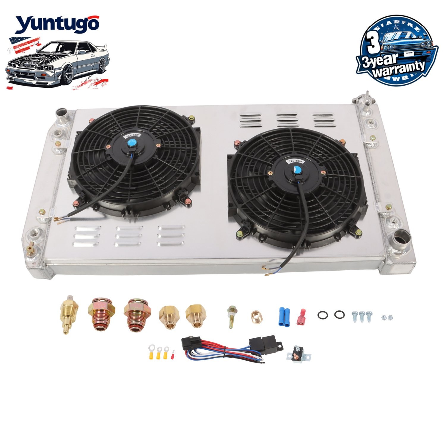3 Row Radiator+Shroud Fan Kit for 1988-99 Chevy Truck GMC C/K C1500 C2500 C3500