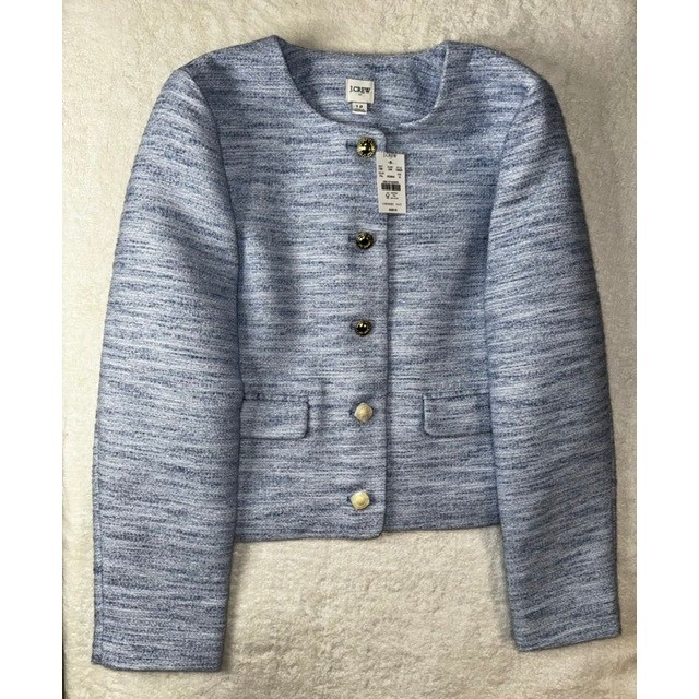 J.Crew Lady Jacket Women 10 Blue NWT Tweed Gold Button Textured Blazer J.Crew Lady Jacket Women 10 Blue NWT Tweed Gold Button Textured Blazer