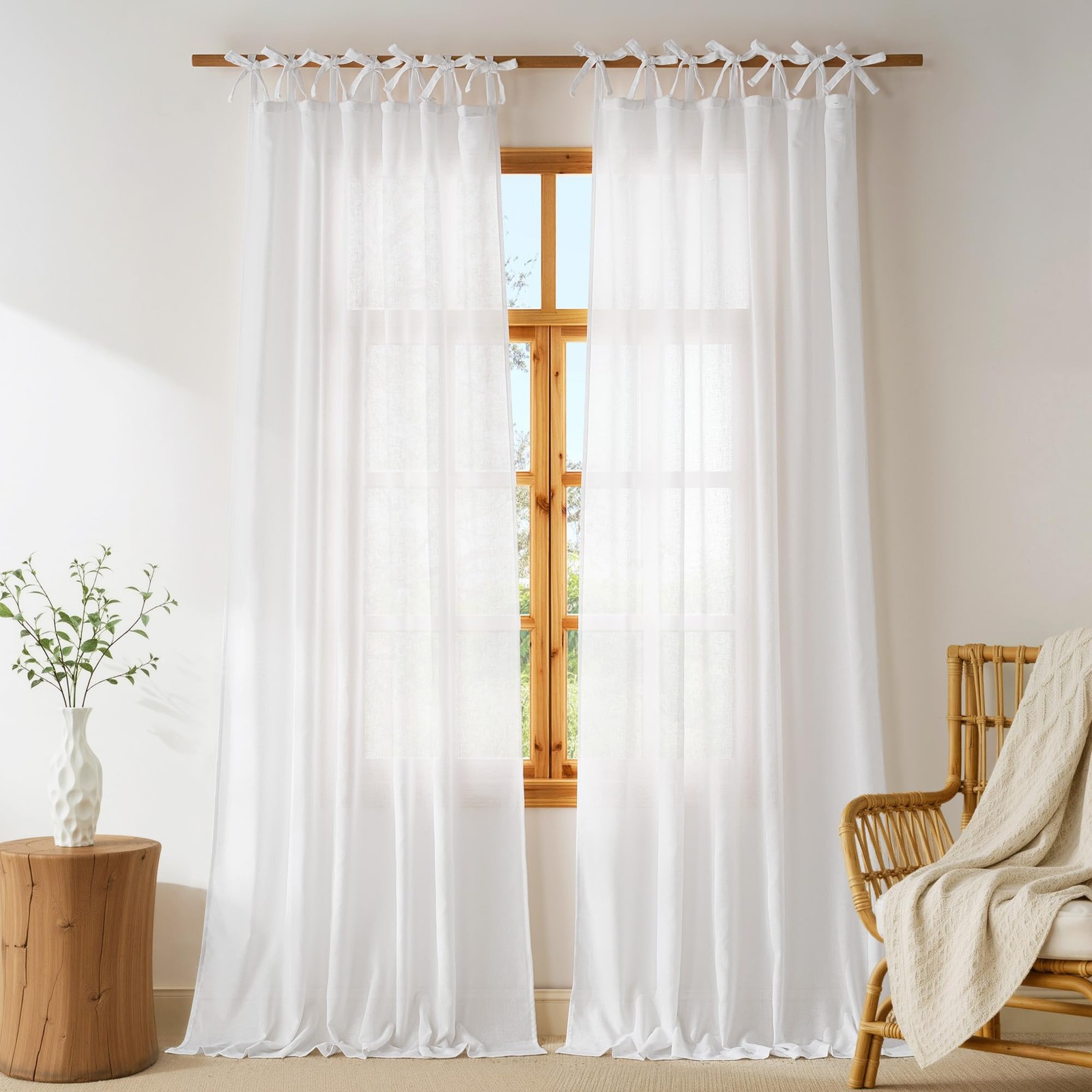NICETOWN White Adjustable Tie Top Linen Curtains 84 inch W52xL84 2 Panels NICETOWN White Adjustable Tie Top Linen Curtains 84 inch W52xL84 2 Panels
