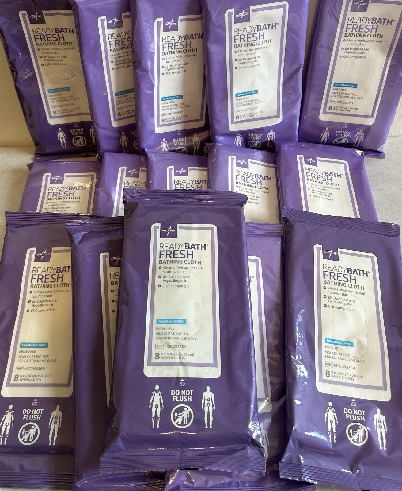 15 Packs Medline ReadyBath Fresh 8X 8 Antibacterial Bathing Cloth EXP late 2027