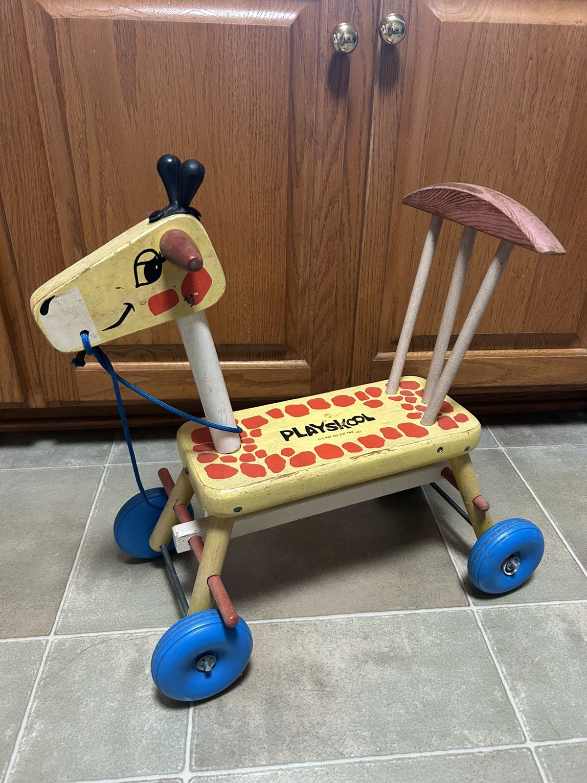 Vintage 1960s PLAYSKOOL Wooden Giraffe Ride On Scooter RARE Riding Toy Vintage 1960s PLAYSKOOL Wooden Giraffe Ride On Scooter RARE Riding Toy