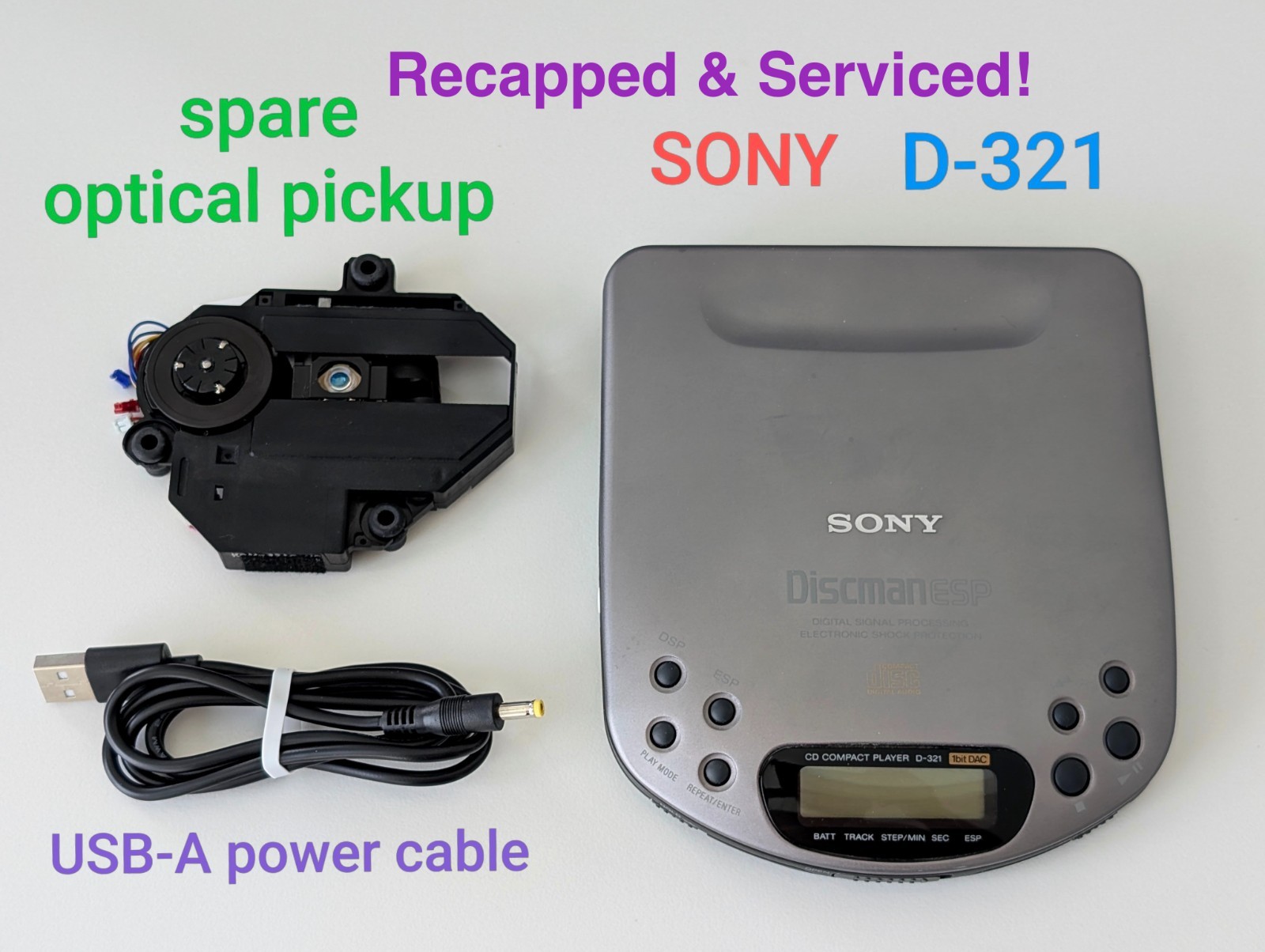 Restored vintage CD Player Sony D-321 ESP (premium 1993) Metal lid & ABS shell