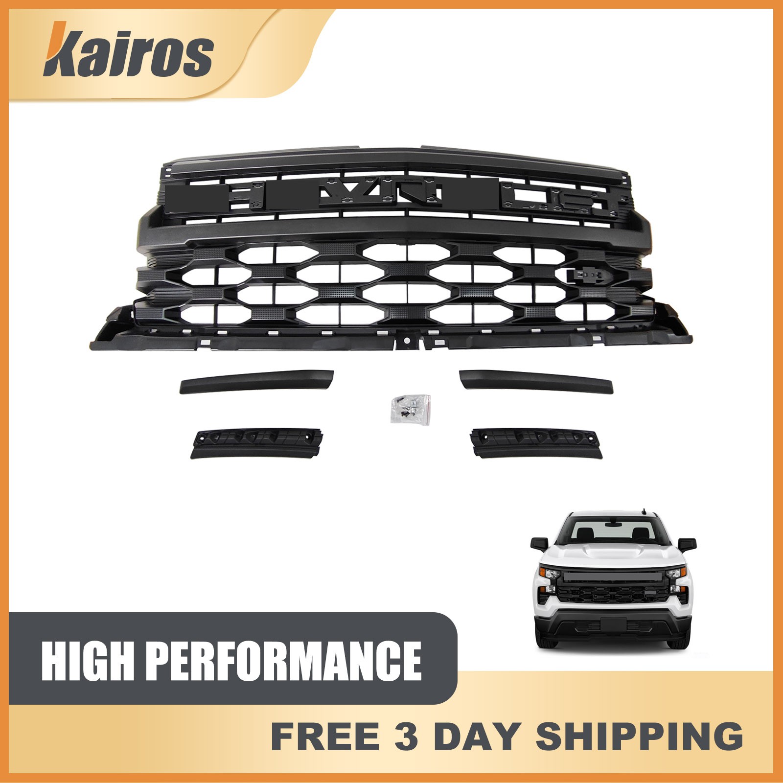 For 2022-2025 Chevrolet Silverado 1500 Z71 Front Grille Black Plastic 85573521