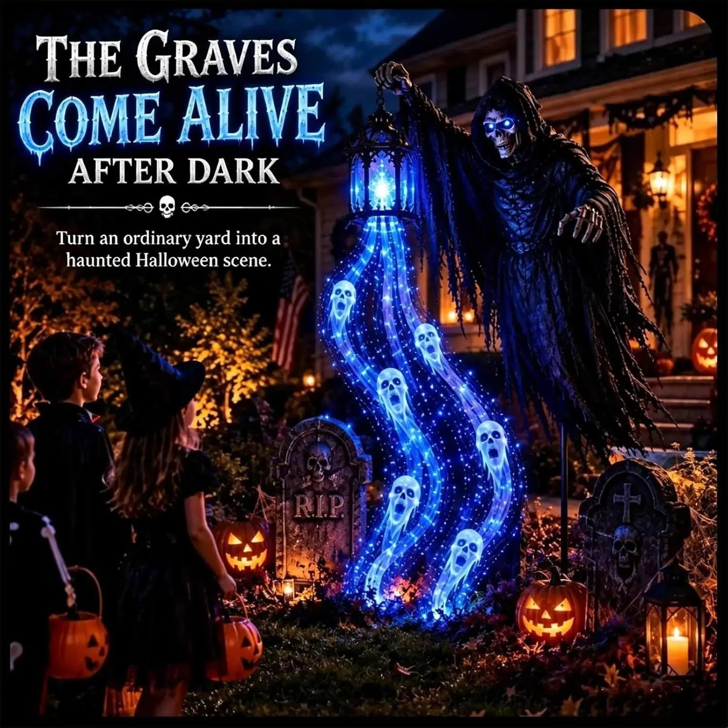 Grim Reaper Animated Garden Light, Soul Harvester Halloween Garden Light,Hallowe Grim Reaper Animated Garden Light, Soul Harvester Halloween Garden Light,Hallowe