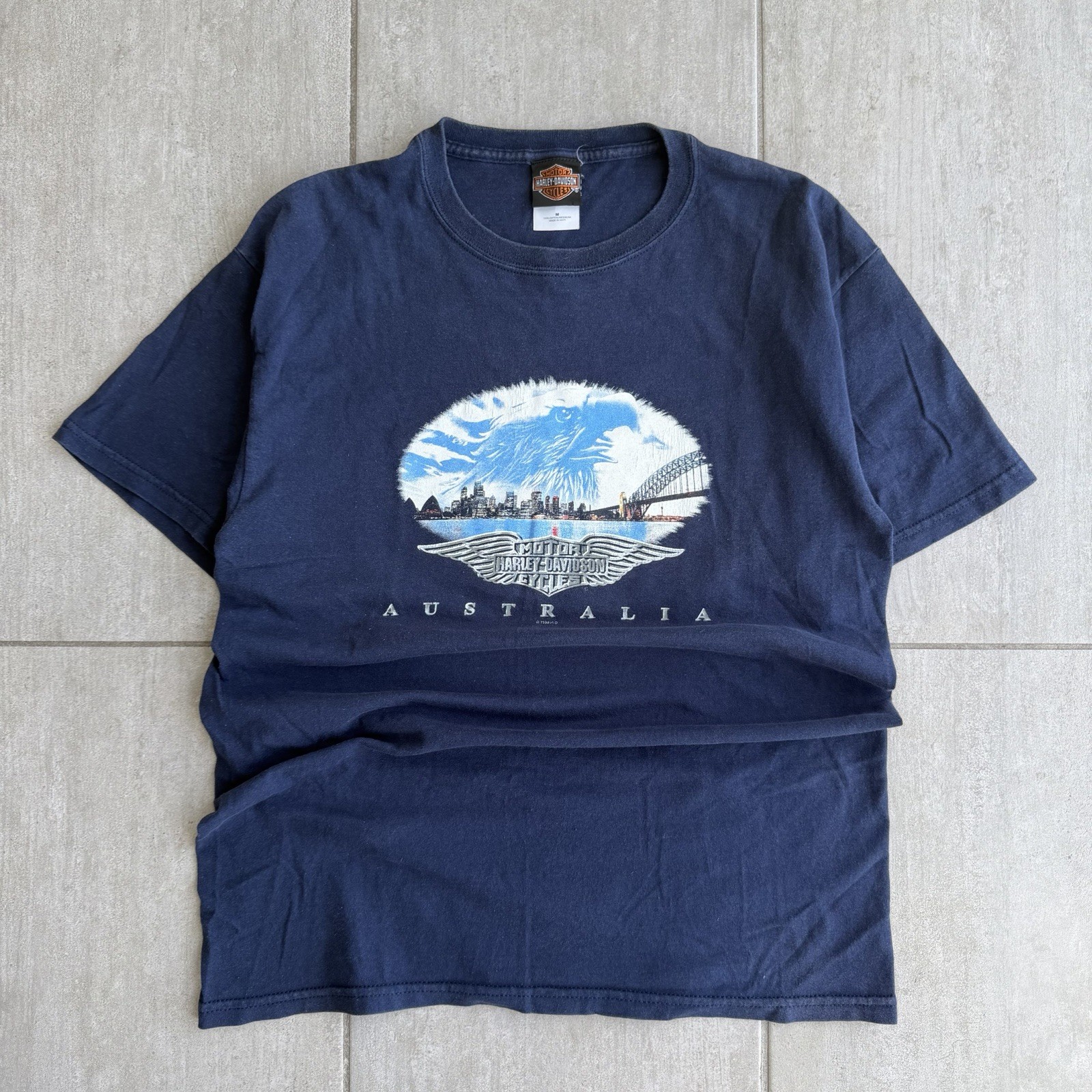 Harley Davidson Sydney Australia Eagle Tee Navy Size Medium Double Sided 1999