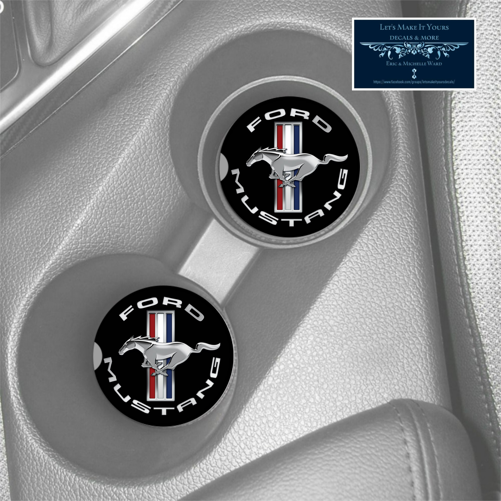 FORD MUSTANG PONY LOGO CUSTOM SANDSTONE CAR COASTER SET OF 2 - ABSORBS