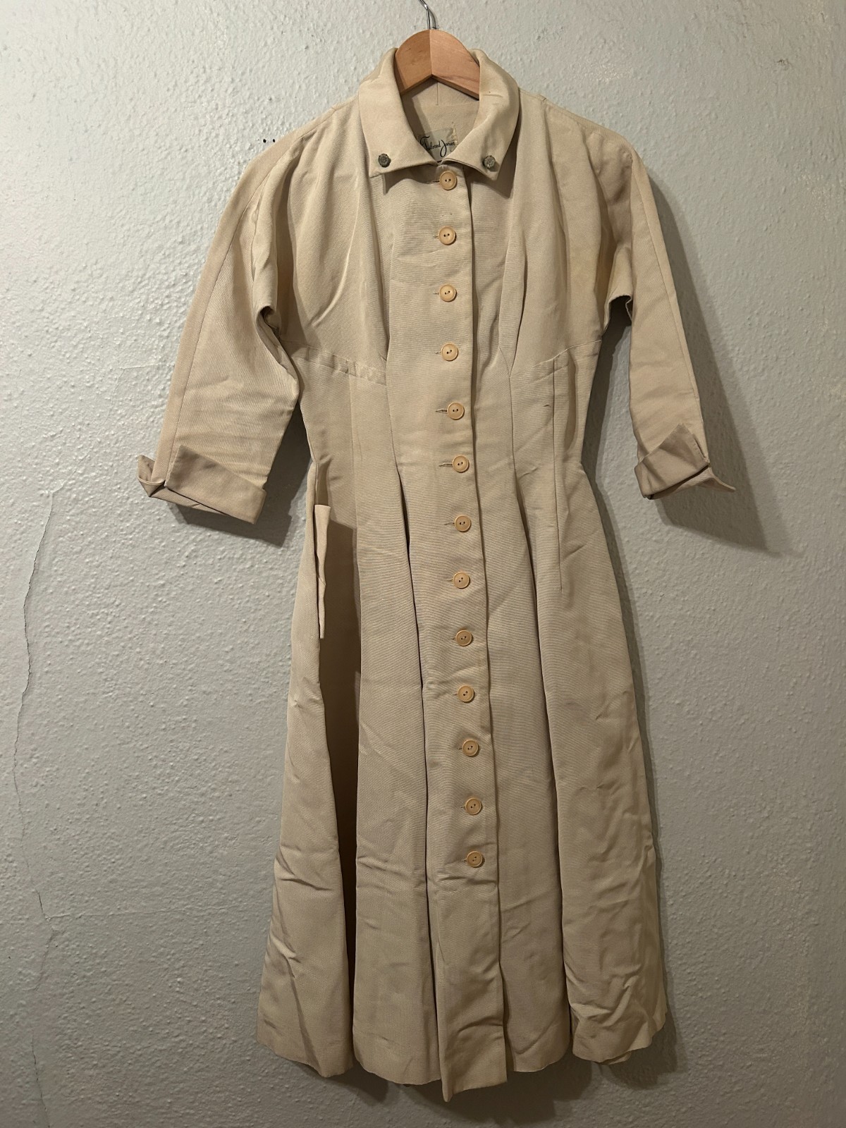 Vintage 1950s Womens XS/S Rockabilly Khaki Gabardine Full Skirt Day Dress Vintage 1950s Womens XS/S Rockabilly Khaki Gabardine Full Skirt Day Dress