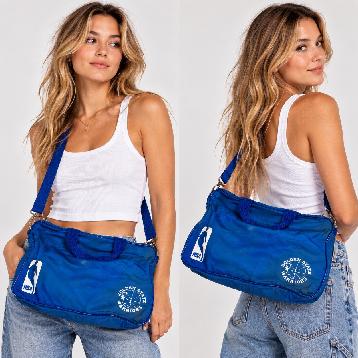 VTG 1990s Golden State Warriors NBA Basketball Blue & Gold Duffle Bag RARE VTG 1990s Golden State Warriors NBA Basketball Blue & Gold Duffle Bag RARE