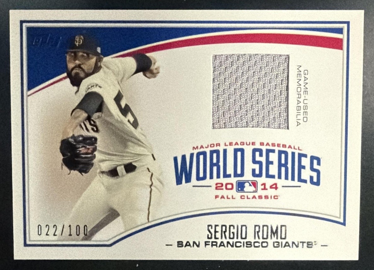 2015 Topps Sergio Romo #WCR-SR World Series Champion Relics 22/100 MEM Giants 2015 Topps Sergio Romo #WCR-SR World Series Champion Relics 22/100 MEM Giants