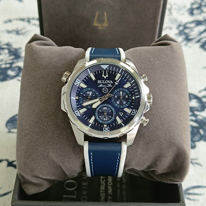 Bulova Marine Star Blue Dial Silicone Strap Men's Quartz Watch 43mm(96B287)