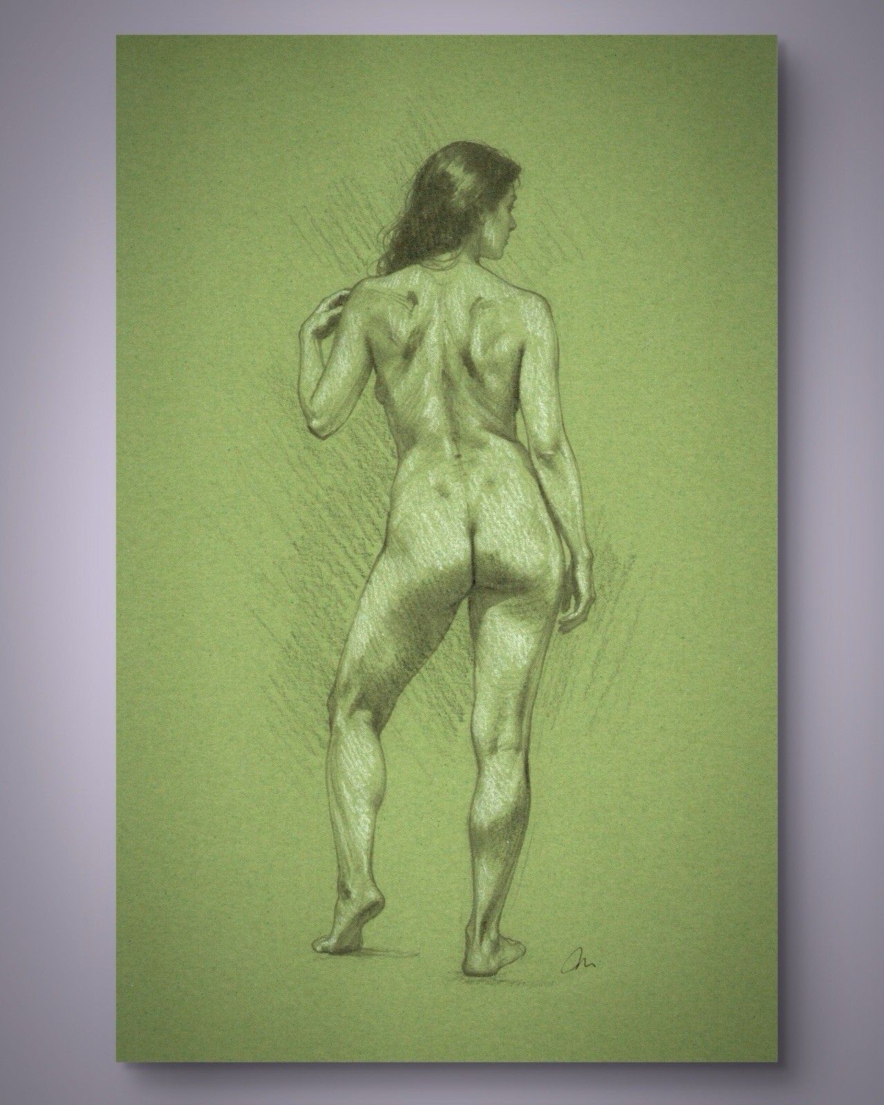 Original Mixed Media Female Portrait Figure Drawing Toned Paper  Size (5.5x8.5)
