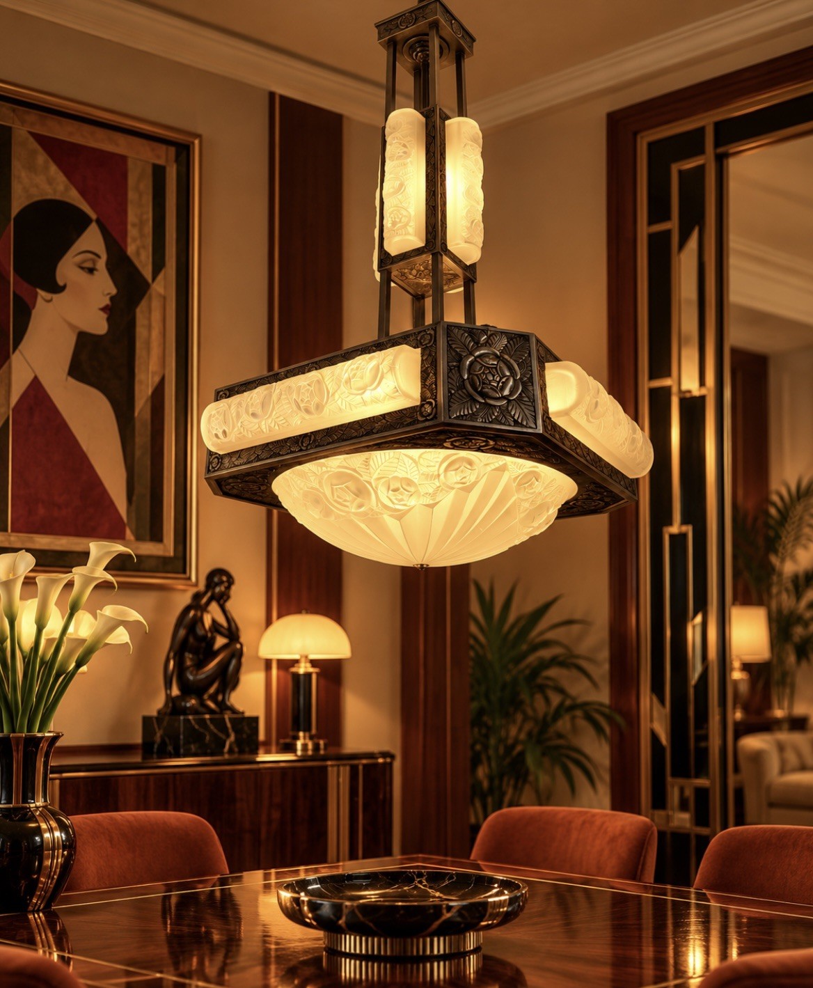 Art Deco chandelier signed DEGUÉ lamp sconce Art Deco chandelier signed DEGUÉ lamp sconce