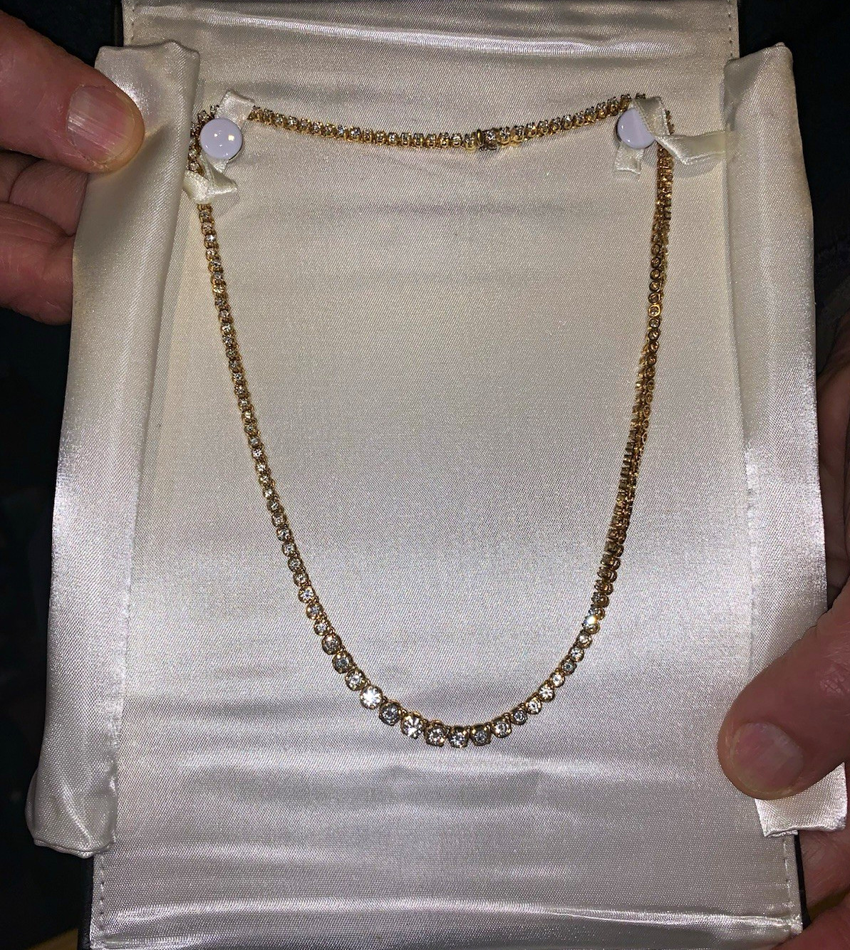 Vintage 14K Yellow Gold Diamond Tennis Necklace 7.30 CTW Round VVS2 G Box Clasp Vintage 14K Yellow Gold Diamond Tennis Necklace 7.30 CTW Round VVS2 G Box Clasp