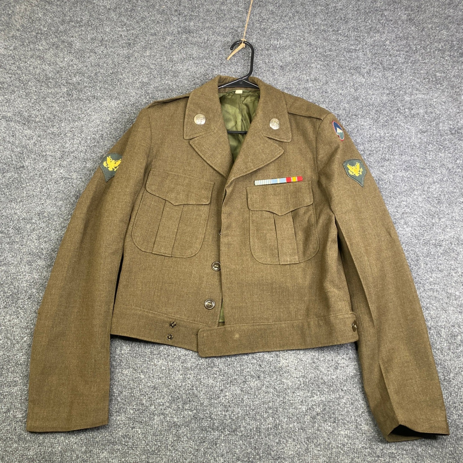 Vintage US Army Ike Jacket Wool Field Coat Olive Drab Military Size 38L Vintage US Army Ike Jacket Wool Field Coat Olive Drab Military Size 38L
