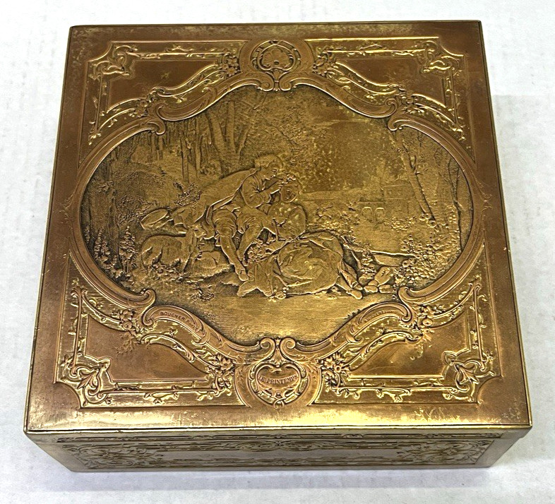 Antique July 1910 Engraved Cuban Brass Jewelry Box Hierro y Cia Habana Antique July 1910 Engraved Cuban Brass Jewelry Box Hierro y Cia Habana