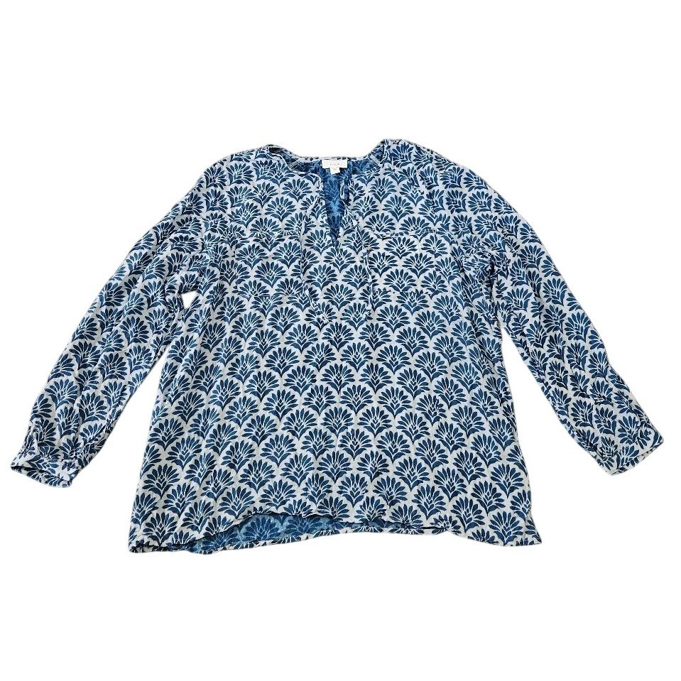 Pure Jill J. Jill Tunic Top Womens Large Blue White Floral Fan Print Blouse Pure Jill J. Jill Tunic Top Womens Large Blue White Floral Fan Print Blouse