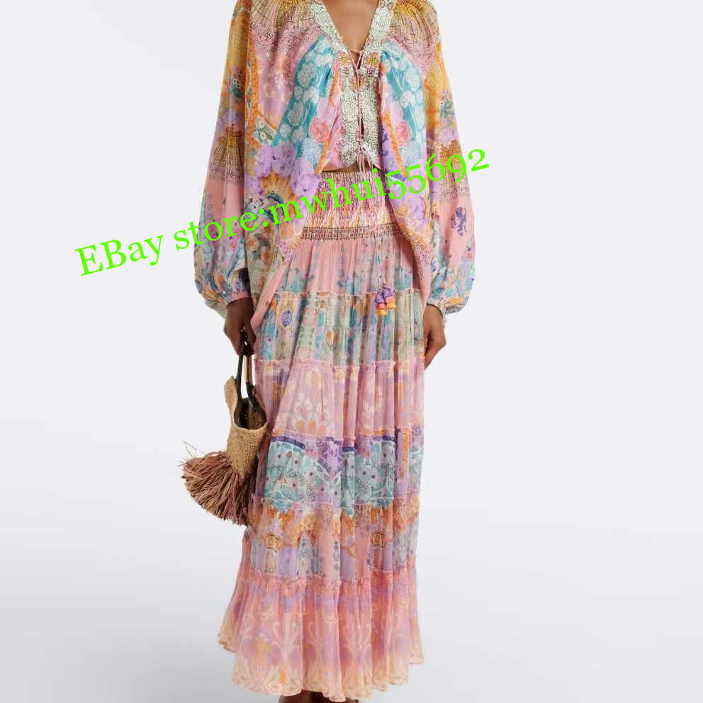 CAMILLA 2026 Pre-Fall Silk Lace-Up Embroidery Top with High Waist Overskirt Suit