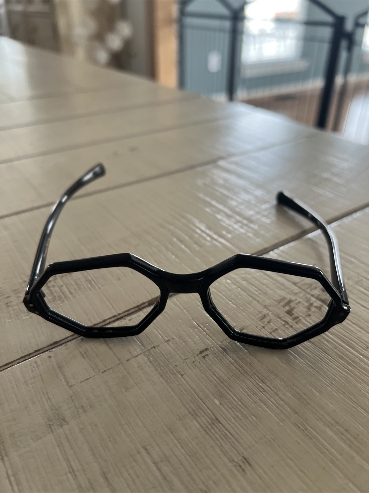 Vintage Thomas Pro Mod Hex Eyeglass Frames Black Geometric 1970s Retro Vintage Thomas Pro Mod Hex Eyeglass Frames Black Geometric 1970s Retro