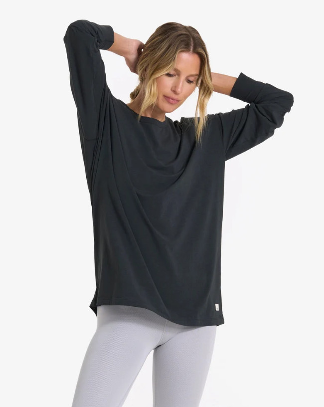 Vuori Top Womens Medium Black Long Sleeve Feather Tee Cotton T-Shirt