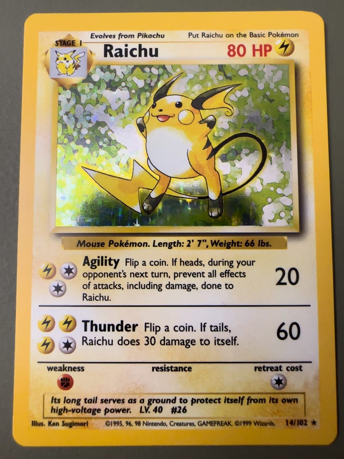 Base Set Raichu 014/102 Holofoil Holo Rare NM Base Set Raichu 014/102 Holofoil Holo Rare NM