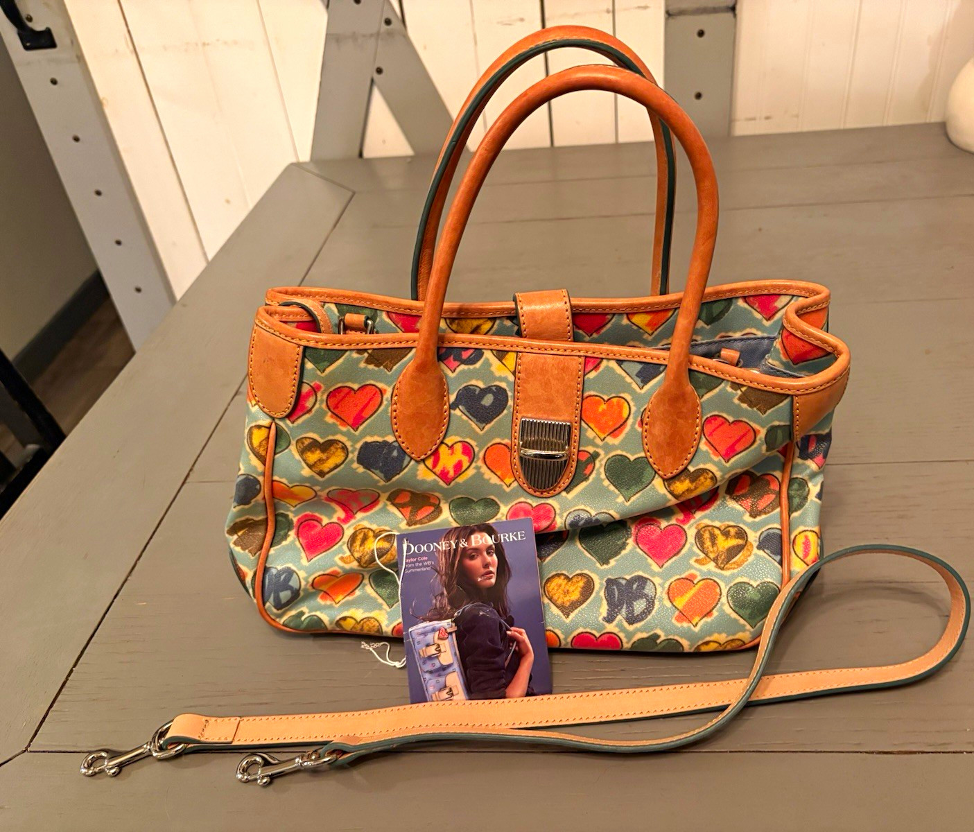 Dooney & Bourke Multicolor Hearts Satchel Top Handle w/ Detachable Strap
