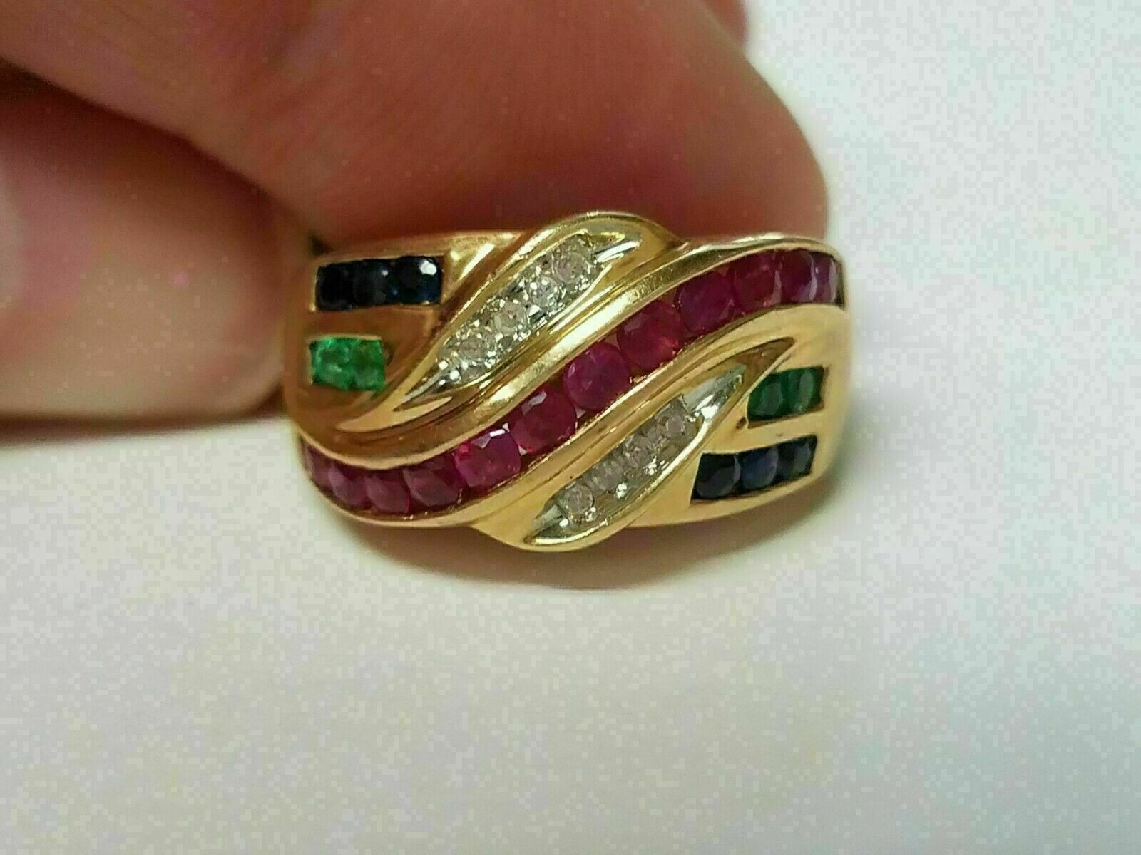 2 Ct Round Cut Simulated Multi-Gemstone Wedding Ring 14k Yellow Gold Plated